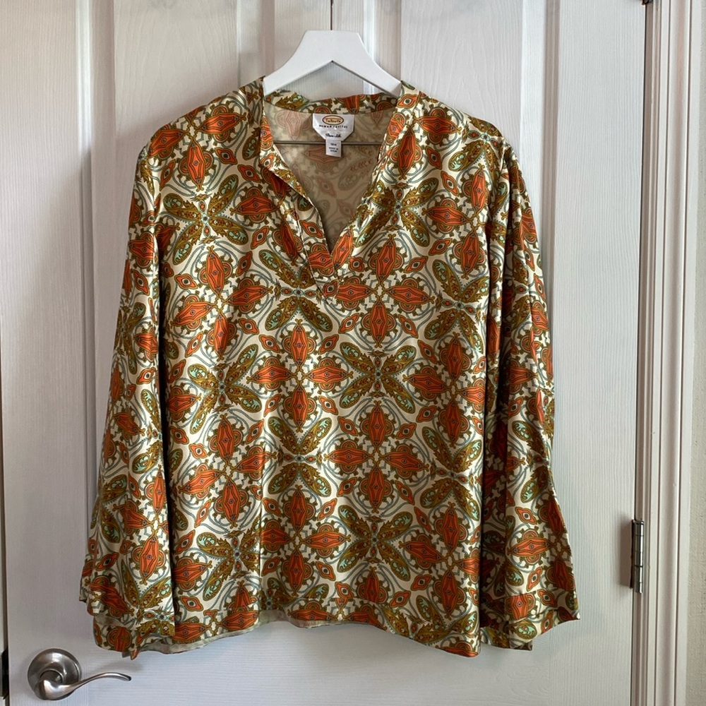 Talbots Womens Multicolored V-Neck Silk Blouse Size 18W